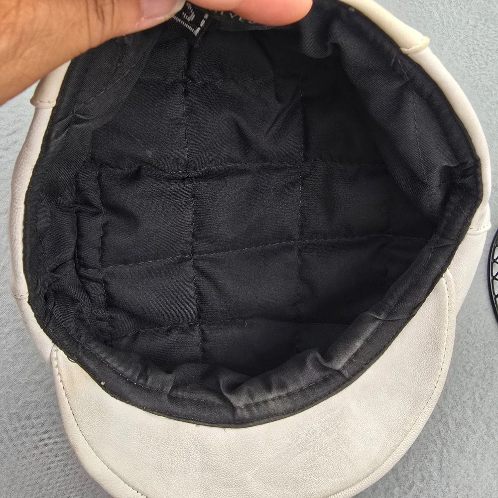 Echtes Leder Newsboy Baker Boy Cap Mens Small Gray Beige Casual Streetwear